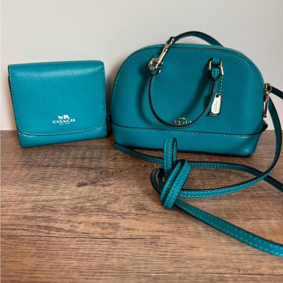 Coach Mini Sierra Satchel & Wallet Set – Teal Crossgrain Leather - Picture 1 of 14
